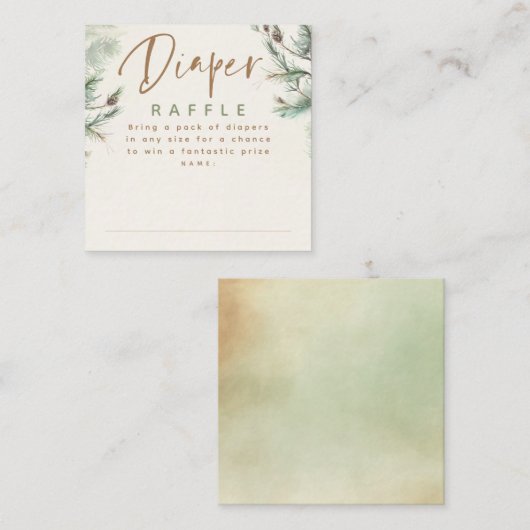 グリーンブラウンおむつラッフルベビーシャワーチケット エンクロージャーカード (正面/裏面)