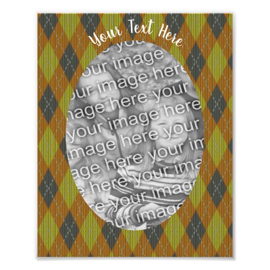 グリーンブラウンアーガイルデザインフレームテンプレート写真Pri フォトプリント (正面)