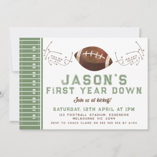 グリーンブラウンフットボール遊ゲーム1回目の誕生日 招待状 (正面)