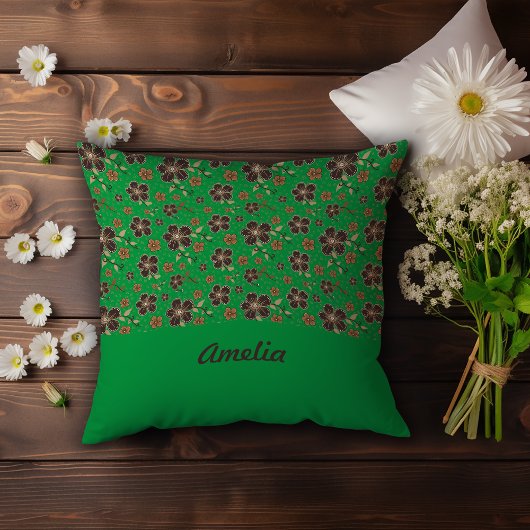 グリーンブラウンフラワーズコテージコアデコール名 クッション