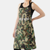 グリーンブラウンベージュ迷彩柄カモフラージモノグラム名 エプロン (インサイチュ)