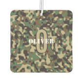 グリーンブラウンベージュ迷彩柄カモフラージモノグラム名 カーエアーフレッシュナー (裏面)