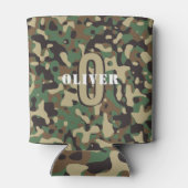 グリーンブラウンベージュ迷彩柄カモフラージモノグラム名 缶クーラー (裏面)