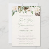 グリーンブラウンボーイファーストホーリーコミュニオンお祝い 招待状 (正面)