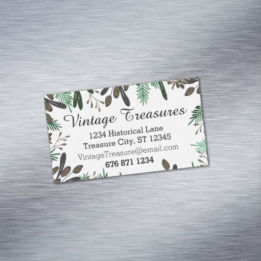 グリーンブラウンミントカラーパインコーンシダ模様 マグネット名刺 (インサイチュ)