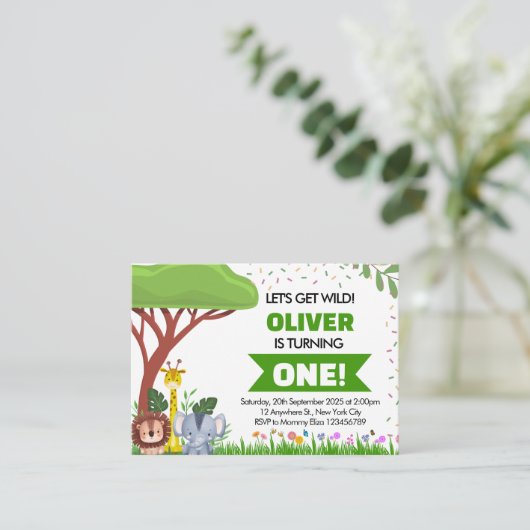 グリーンブラウン動物サファリ誕生日エンクロージャカード エンクロージャーカード (スタンド正面)