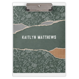 グリーンブラウン破れた紙学校パーソナライズされた クリップボード