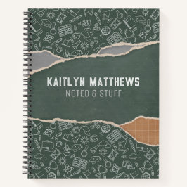 グリーンブラウン破れた紙学校パーソナライズされた ノートブック