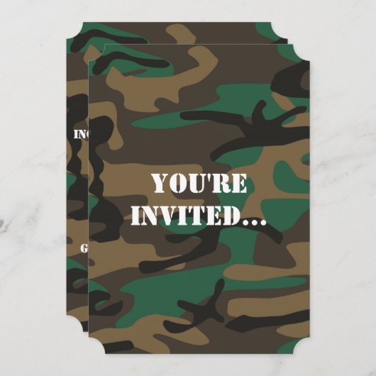グリーンブラウン軍隊迷彩柄カモフラージュ 招待状 (正面/裏面)