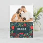 グリーンブラウン メリークリスマス フローラパターン フォト シーズンカード (スタンド正面)