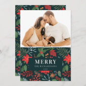 グリーンブラウン メリークリスマス フローラパターン 写真 シーズンカード (正面/裏面)