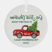 グリーンブラシスクリプトクリスマスニューホームトラックラウンド ガラスオーナメント (裏面)