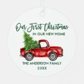 グリーンブラシスクリプトクリスマスニューホームトラックラウンド メタルオーナメント (裏面)