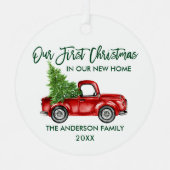 グリーンブラシスクリプトクリスマスニューホームトラックラウンド メタルオーナメント (正面)