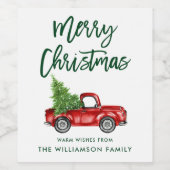 グリーンブラシスクリプトクリスマスヴィンテージトラック ワインラベル (シングルラベル)