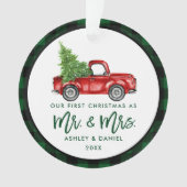 グリーンブラシスクリプトトラック初めてのクリスマスプレイド オーナメント (正面)