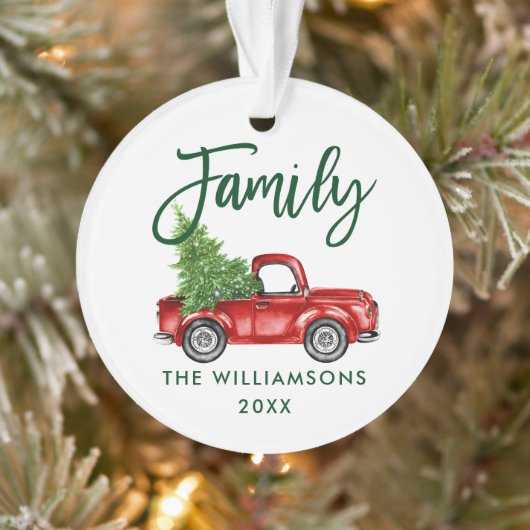 グリーンブラシスクリプトファミリーヴィンテージレッドトラック オーナメント (ツリー)