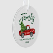 グリーンブラシスクリプトファミリーヴィンテージレッドトラック オーナメント (正面)