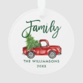 グリーンブラシスクリプトファミリーヴィンテージレッドトラック オーナメント (裏面)