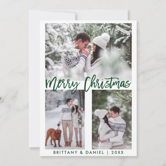 グリーンブラシスクリプトフォトメリークリスマス シーズンカード (正面)