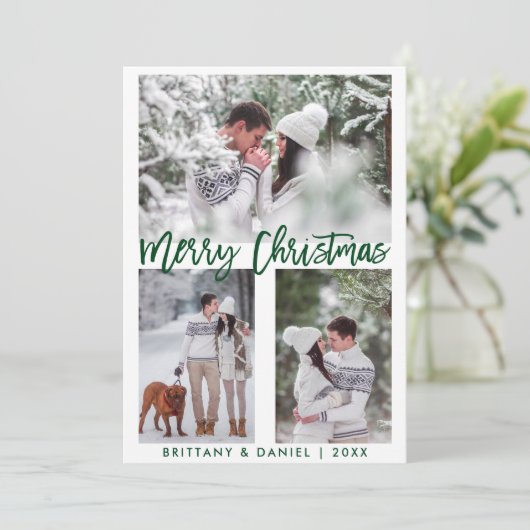 グリーンブラシスクリプトフォトメリークリスマス シーズンカード (スタンド正面)