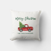 グリーンブラシスクリプトヴィンテージトラッククリスマスツリー クッション (正面)