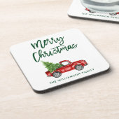 グリーンブラシスクリプトヴィンテージトラッククリスマスツリー コースター (左側)