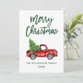 グリーンブラシスクリプトヴィンテージトラッククリスマスツリー シーズンカード (スタンド正面)