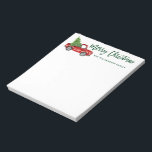 グリーンブラシスクリプトヴィンテージトラッククリスマスツリー ノートパッド<br><div class="desc">グリーンブラシスクリプト水色ヴィンテージレッドトラックとクリスマスツリー – メリークリスマスノートパッド</div>