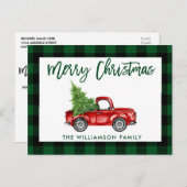 グリーンブラシスクリプトヴィンテージトラッククリスマスプレイド ポストカード (正面/裏面)