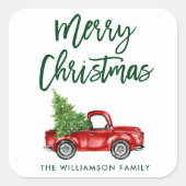 グリーンブラシスクリプトヴィンテージトラッククリスマス スクエアシール (正面)