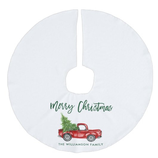 グリーンブラシスクリプトヴィンテージトラッククリスマス フェイクリネンツリースカート (正面)