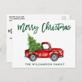 グリーンブラシスクリプトヴィンテージトラッククリスマス ポストカード (正面/裏面)