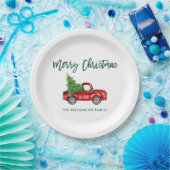 グリーンブラシスクリプトヴィンテージレッドトラッククリスマス ペーパープレート (パーティー)