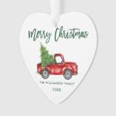 グリーンブラシスクリプトヴィンテージレッドトラックハート オーナメント (正面)