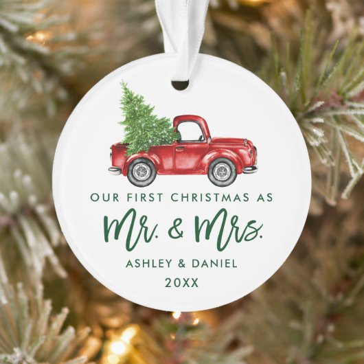 グリーンブラシスクリプト初めてのクリスマスヴィンテージトラック オーナメント (ツリー)