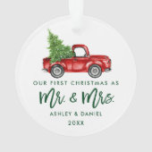 グリーンブラシスクリプト初めてのクリスマスヴィンテージトラック オーナメント (裏面)