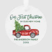 グリーンブラシスクリプト初めてのクリスマス新規ホームトラック オーナメント (裏面)