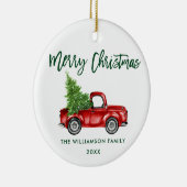 グリーンブラシスクリプト水彩ヴィンテージレッドトラック セラミックオーナメント (右)