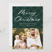グリーンブラシ付きプレイドメリークリスマス3写真 シーズンカード (正面)
