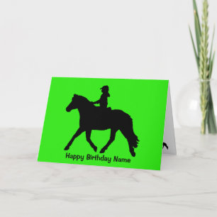 グリーンブラックかわいいポニーライダーシルエット誕生日 カード