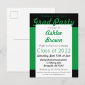 グリーンブラックはっきりしたグラードパーティー卒業 インビテーションポストカード (正面/裏面)