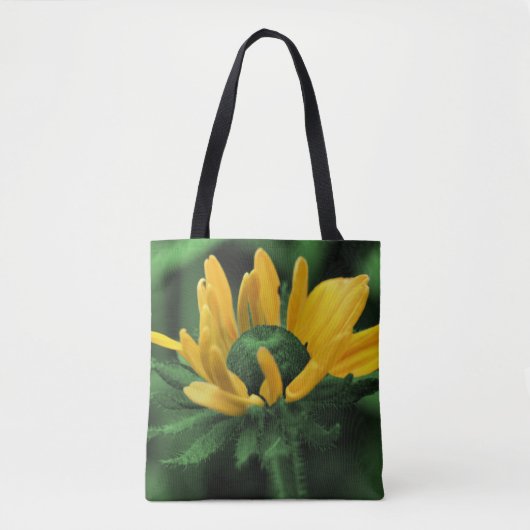 グリーンブラックアイドスーザンフラワー抽象芸術 トートバッグ (正面)