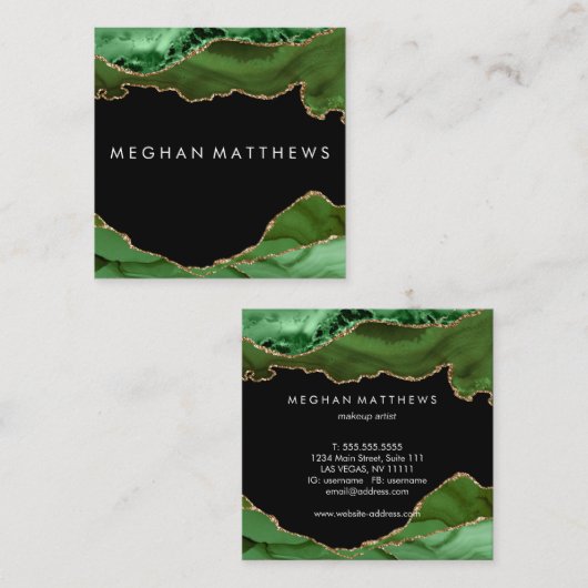 グリーンブラックアゲート美しいスタイリスト  スクエア名刺 (正面/裏面)