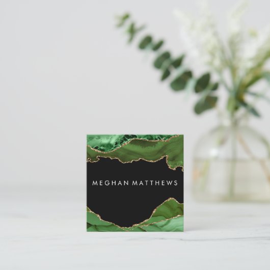 グリーンブラックアゲート美しいスタイリスト  スクエア名刺 (スタンド正面)