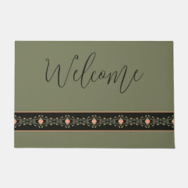 グリーンブラックアンドピーチ ドアマット