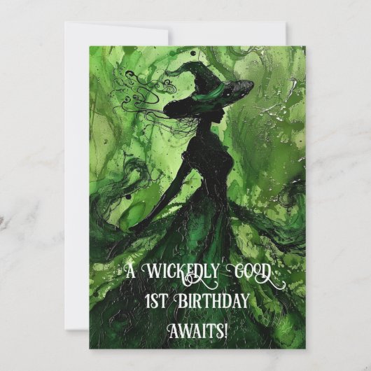 グリーンブラックウィッチ邪悪な1人の女の子ファースト誕生日 招待状 (裏面)
