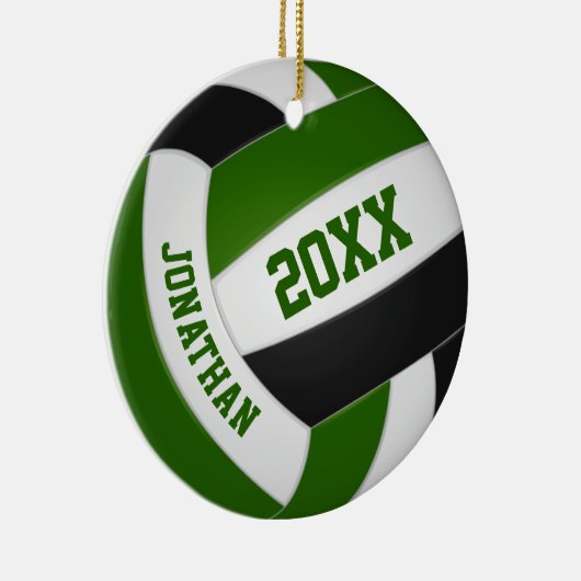 グリーンブラックガールズチームの男の子チームカラーバレーボール セラミックオーナメント (右)