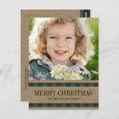 グリーンブラックギンガムクラフトメリークリスマスフォト ポストカード (正面/裏面)