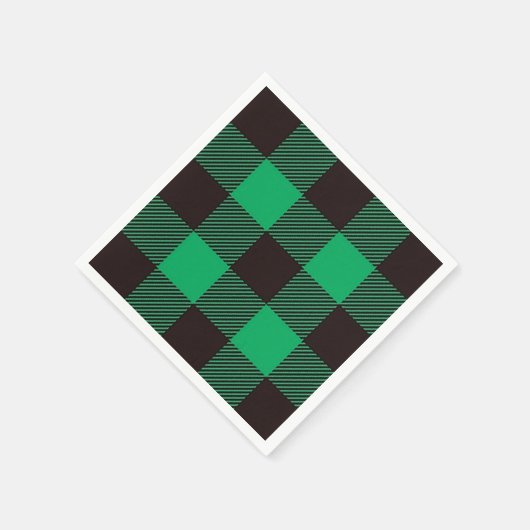 グリーンブラックギンガムバッファロープレイドファームハウス スタンダードカクテルナプキン (角)